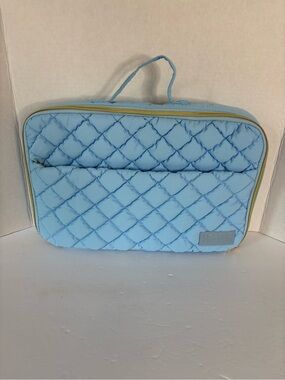 Quilted Light Blue Cosmetic Travel Case with Top Handle